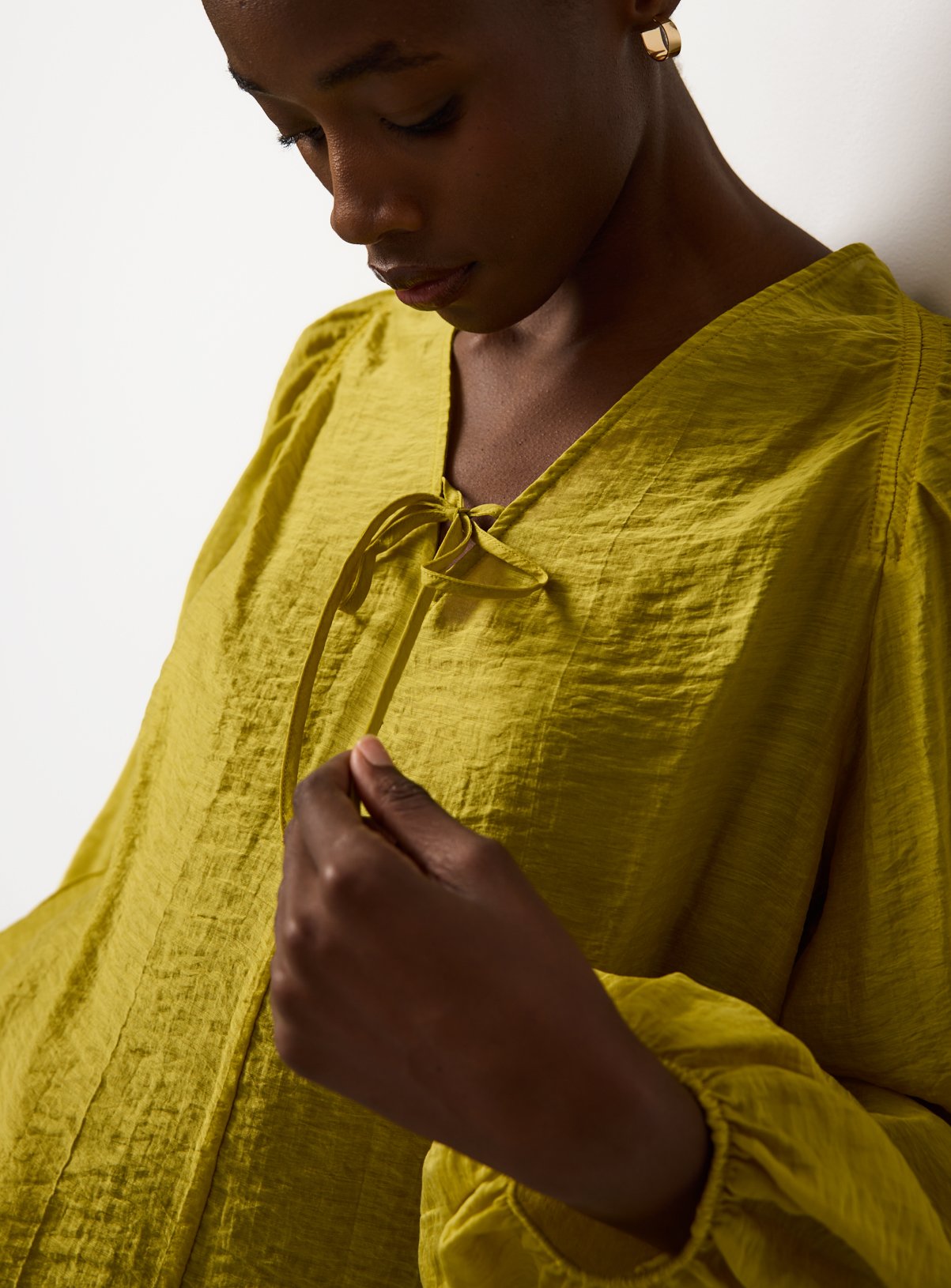 Yellow Textured Tie Front Top 14 - Image 3 thumbnail
